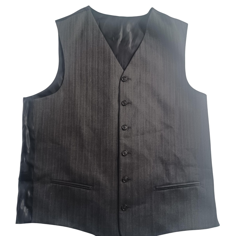 Suit Vest Mens 40 Gray Wool Pinstripe Lined Button Front Dress Formal Wedding